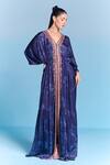 Buy_Kalista_Blue Viscose, Satin Embroidery V-neck Lara Kaftan Set _at_Aza_Fashions