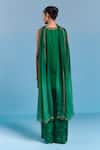 Shop_Kalista_Emerald Green Viscose, Satin, Silk Embroidery V-neck Helen Kurta Set _at_Aza_Fashions