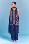 Kalista_Blue Viscose, Satin, Silk Embroidery Split V-neck Helen Kurta Set _Online_at_Aza_Fashions