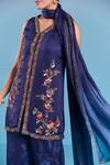 Buy_Kalista_Blue Viscose, Satin, Silk Embroidery Split V-neck Helen Kurta Set _Online_at_Aza_Fashions