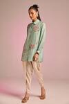 Kalista_Aqua Silk, Viscose Embroidery Collared Jane Draped Pant Set _Online_at_Aza_Fashions