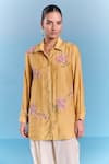 Kalista_Yellow Silk, Viscose Embroidery Collared Jane Draped Pant Set _Online_at_Aza_Fashions