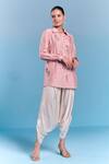 Buy_Kalista_Pink Silk, Viscose Embroidery, Sequins Collared Era Draped Pant Set _at_Aza_Fashions