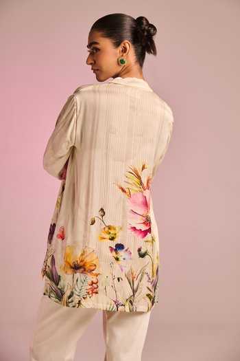 Buy_Kalista_Cream Satin, Viscose Embroidery Collared Florin Pant Set _Online_at_Aza_Fashions