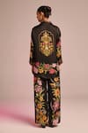 Shop_Kalista_Black Satin Embroidery Collared Flora Pant Set _at_Aza_Fashions