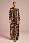 Buy_Kalista_Black Satin Embroidery Collared Flora Pant Set _at_Aza_Fashions