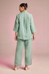 Shop Kalista Green Cotton, Linen Embroidery Collared Esha Pant Set at Aza Fashions Shop_Kalista_Green Cotton, Linen Embroidery Collared Esha Pant Set _at_Aza_Fashions