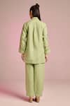 Shop_Kalista_Green Cotton, Linen Embroidery Collared Lyra Pant Set _at_Aza_Fashions