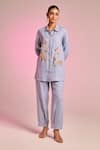 Buy_Kalista_Blue Cotton, Linen Embroidery Collared Lisa Shirt And Pant Set _at_Aza_Fashions
