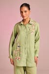 Kalista_Green Cotton, Linen Embroidery Collared Olivia Pant Set _Online_at_Aza_Fashions