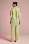 Shop_Kalista_Green Cotton, Linen Embroidery Collared Olivia Pant Set _at_Aza_Fashions