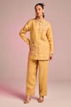 Buy_Kalista_Yellow Cotton, Linen Embroidery Collared Olivia Pant Set _at_Aza_Fashions