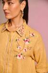 Shop_Kalista_Yellow Cotton, Linen Embroidery Collared Olivia Pant Set _Online_at_Aza_Fashions