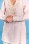 Kalista_Off White Cotton, Linen Embroidery V-neck Nora Tunic And Pant Set _Online_at_Aza_Fashions