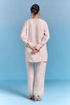 Shop_Kalista_Off White Cotton, Linen Embroidery V-neck Nora Tunic And Pant Set _at_Aza_Fashions