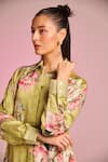 Shop_Kalista_Green Satin Embroidery Collared Kylie Shirt _Online_at_Aza_Fashions
