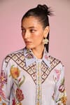 Buy_Kalista_Blue Satin Embroidery Collared Flora Shirt _Online_at_Aza_Fashions