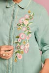 Buy_Kalista_Green Cotton, Linen Embroidery Collared Esha Shirt _Online_at_Aza_Fashions