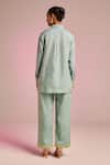 Shop_Kalista_Blue Cotton, Linen Embroidery Collared Elaina Shirt _at_Aza_Fashions
