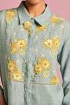 Buy_Kalista_Blue Cotton, Linen Embroidery Collared Elaina Shirt _Online_at_Aza_Fashions