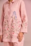 Shop_Kalista_Pink Cotton, Linen Embroidery Collared Lyra Shirt _Online_at_Aza_Fashions
