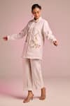 Kalista_Off White Cotton, Linen Embroidery Collared Lisa Shirt _Online_at_Aza_Fashions