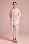 Buy_Kalista_Off White Cotton, Linen Embroidery Collared Lisa Shirt _at_Aza_Fashions