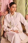 Buy_Kalista_Off White Cotton, Linen Embroidery Collared Lisa Shirt _Online_at_Aza_Fashions