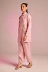 Kalista_Blush Cotton, Linen Embroidery Collared Lisa Shirt _Online_at_Aza_Fashions