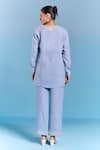 Shop_Kalista_Blue Cotton, Linen Embroidery V-neck Nora Tunic _at_Aza_Fashions