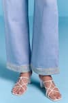 Buy_Kalista_Blue Cotton, Linen Embroidery V-neck Nora Tunic _Online_at_Aza_Fashions