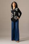 Namrata Joshipura_Black Modal, Linen Embroidery Collared Poppy Flower Shirt _Online_at_Aza_Fashions