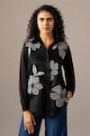 Buy_Namrata Joshipura_Black Modal, Linen Embroidery Collared Poppy Flower Shirt _at_Aza_Fashions