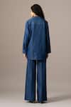 Shop_Namrata Joshipura_Blue Denim Embroidery Collared Poppy Flower Shirt _at_Aza_Fashions