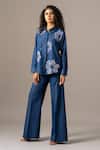 Buy_Namrata Joshipura_Blue Denim Embroidery Collared Poppy Flower Shirt _Online_at_Aza_Fashions