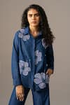 Buy_Namrata Joshipura_Blue Denim Embroidery Collared Poppy Flower Shirt _at_Aza_Fashions