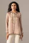 Buy_Namrata Joshipura_Brown Embroidery Collared Reeva Mocha Handkerchief Shirt _at_Aza_Fashions