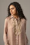 Buy_Namrata Joshipura_Brown Embroidery Collared Reeva Mocha Handkerchief Shirt _Online_at_Aza_Fashions