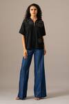 Namrata Joshipura_Black Embroidery Collared Grace Backtie Zipper Top _Online_at_Aza_Fashions