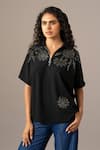 Buy_Namrata Joshipura_Black Embroidery Collared Grace Backtie Zipper Top _at_Aza_Fashions