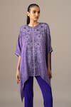 Namrata Joshipura_Purple Embroidery Round Neck Pansy Flower Handkerchief Tunic _Online_at_Aza_Fashions