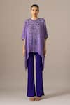 Buy_Namrata Joshipura_Purple Embroidery Round Neck Pansy Flower Handkerchief Tunic _Online_at_Aza_Fashions