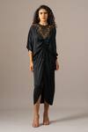 Namrata Joshipura_Black Embroidery Round Neck Baroque Drawstring Dress _Online_at_Aza_Fashions