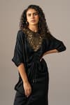 Buy_Namrata Joshipura_Black Embroidery Round Neck Baroque Drawstring Dress _Online_at_Aza_Fashions