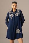 Buy_Namrata Joshipura_Navy Georgette Embroidery Collared Moonflower Front Pleat Dress _Online_at_Aza_Fashions