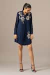 Buy_Namrata Joshipura_Navy Georgette Embroidery Collared Moonflower Front Pleat Dress _at_Aza_Fashions