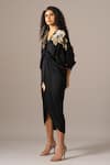 Namrata Joshipura_Black Embroidery V-neck Katnis Drawstring Dress _Online_at_Aza_Fashions