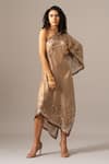 Buy_Namrata Joshipura_Brown One Shoulder Paisley Scarf Printed Dress _at_Aza_Fashions