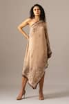 Shop_Namrata Joshipura_Brown One Shoulder Paisley Scarf Printed Dress _Online_at_Aza_Fashions
