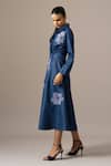 Namrata Joshipura_Blue Denim Embroidery Collared Poppy Flower Wrap Dress _Online_at_Aza_Fashions